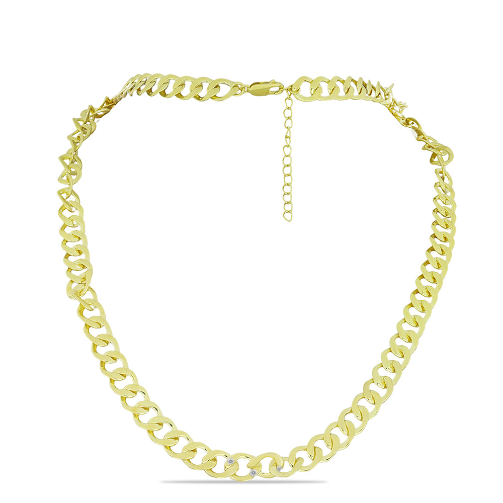 Pozlátený Strieborný Náhrdelník s Bielym Diamantom