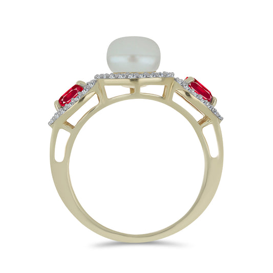 Pozlátený Strieborný Prsteň s so Sladkovodnou Bielou Perlou a Madagaskarským Rubínom