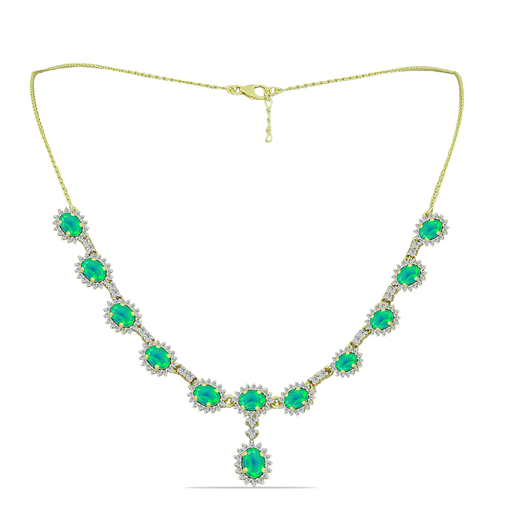 Pozlátený Strieborný Náhrdelník s so Zeleným Etiópskym Opálom z Lega Dembi a Bielym Topásom