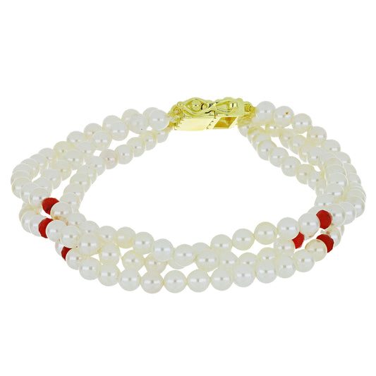 Pozlátený Strieborný Náramok s so Sladkovodnou Bielou Perlou a Madagaskarským Rubínom