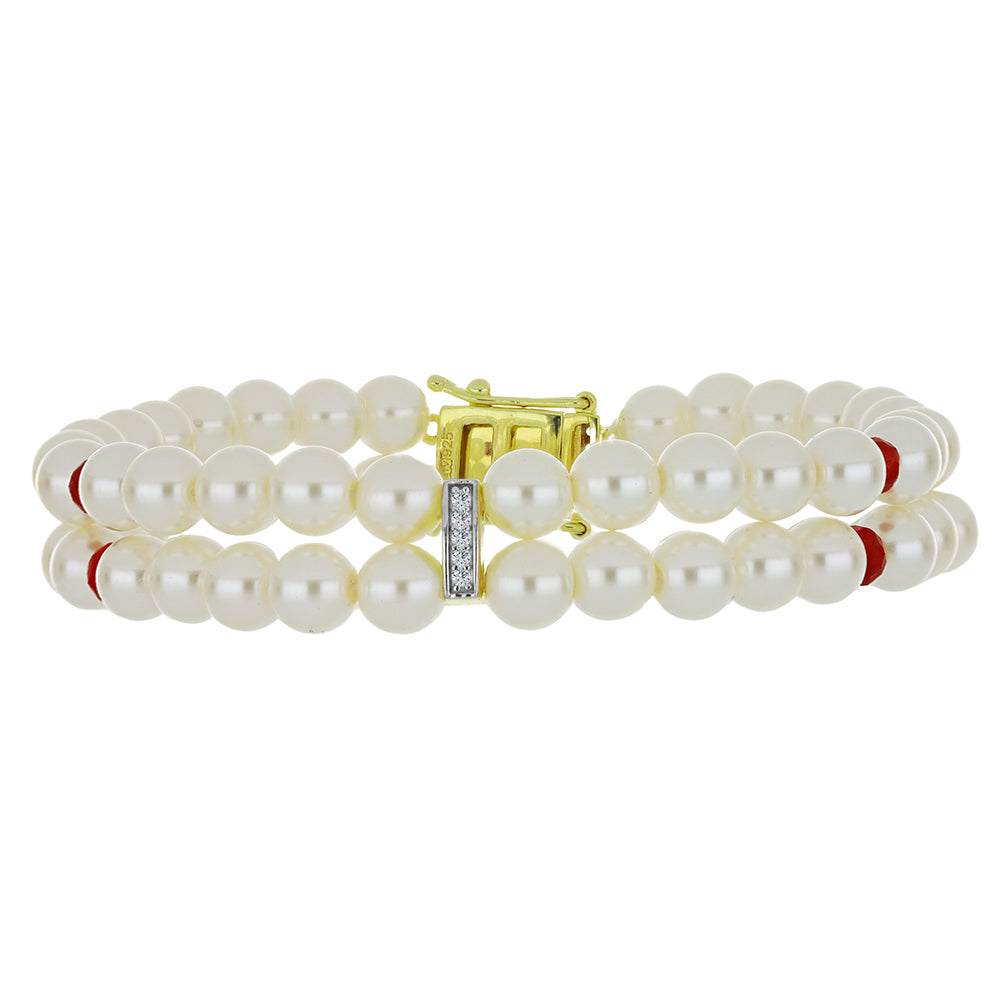 Pozlátený Strieborný Náramok s so Sladkovodnou Bielou Perlou a Madagaskarským Rubínom