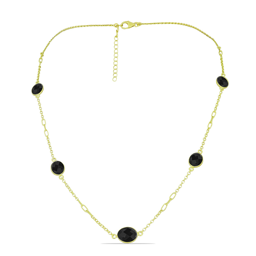 Pozlátený Strieborný Náhrdelník s Čiernym Spinelom