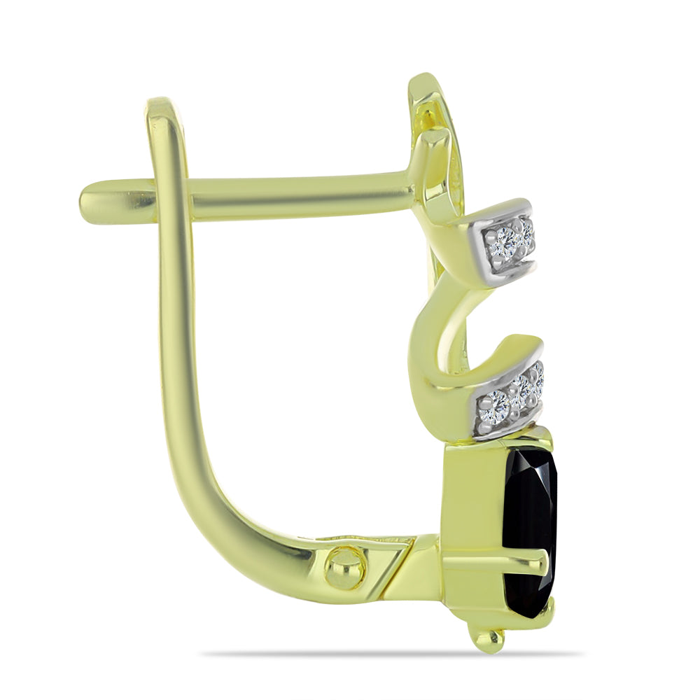 Pozlátené Strieborné Náušnice s Čiernym Spinelom a Bielym Topásom