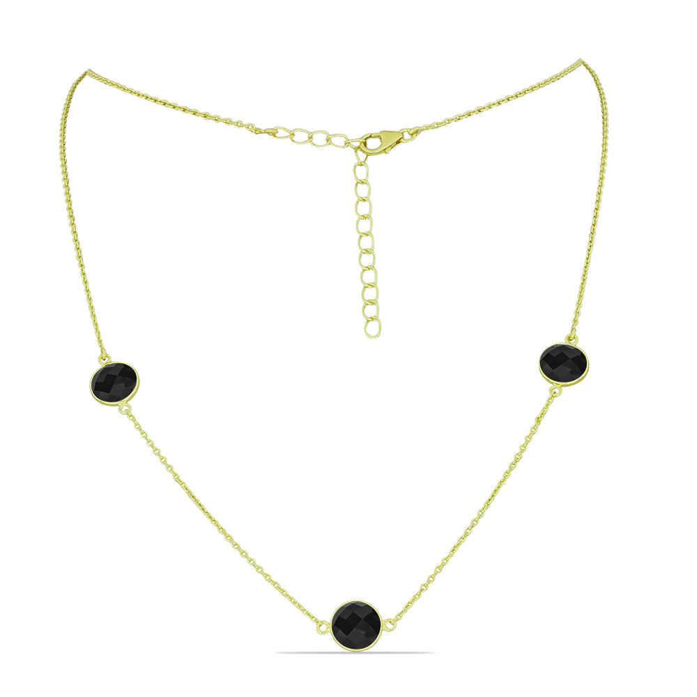 Pozlátený Strieborný Náhrdelník s Čiernym Spinelom