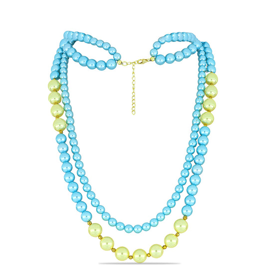 Pozlátený Strieborný Náhrdelník s so Modrá Sladkovodnou Perlou a Broskyňovou Sladkovodnou Perlou