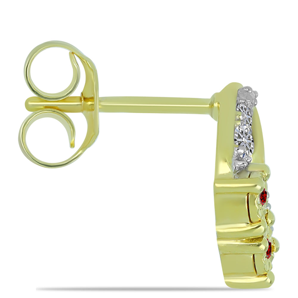 Pozlátené Strieborné Náušnice s Červeným Diamantom a Bielym Diamantom