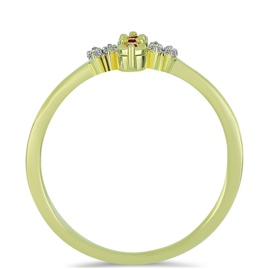 Pozlátený Strieborný Prsteň s Červeným Diamantom a Bielym Diamantom