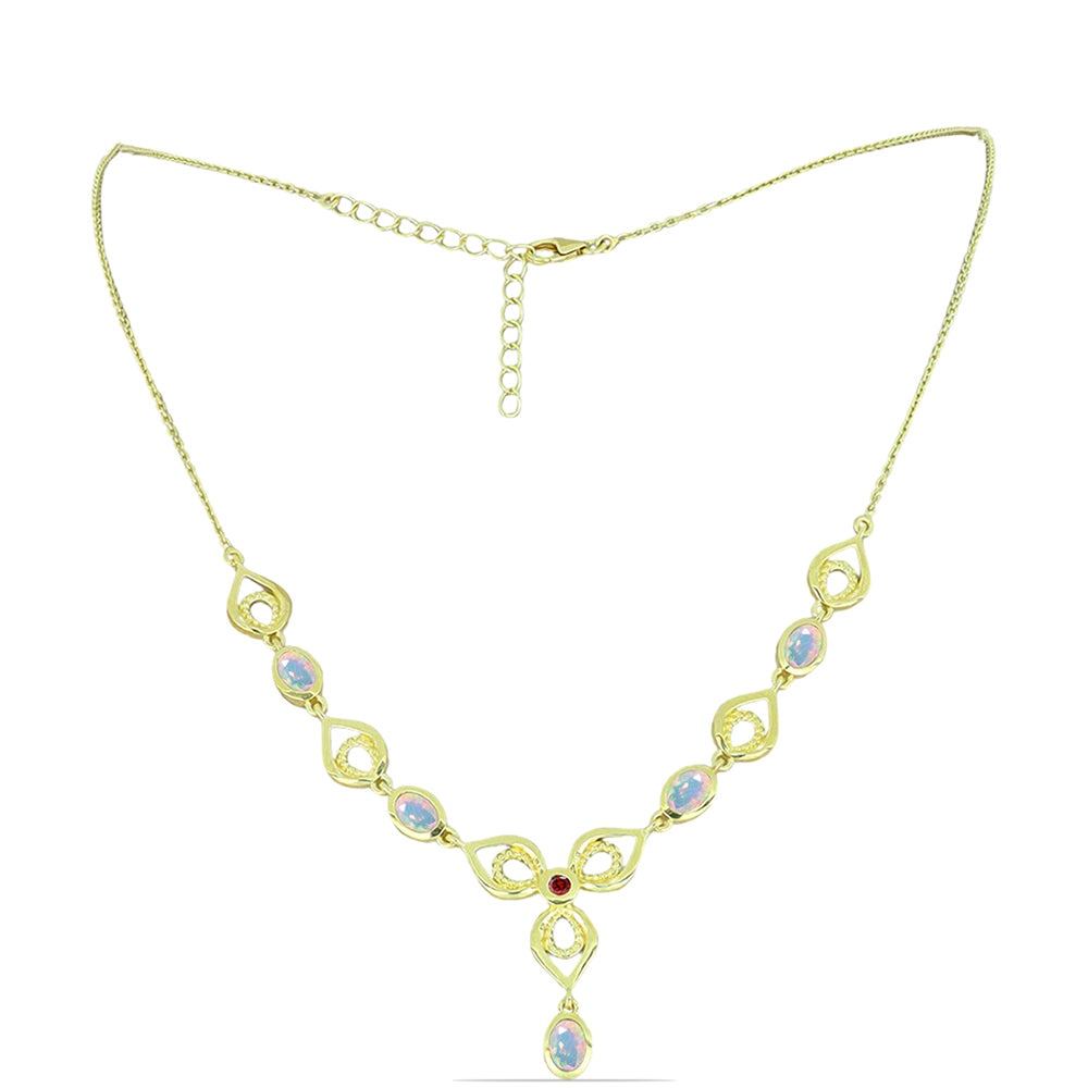Pozlátený Strieborný Náhrdelník s Welo opálom a Chakra Turmalínom