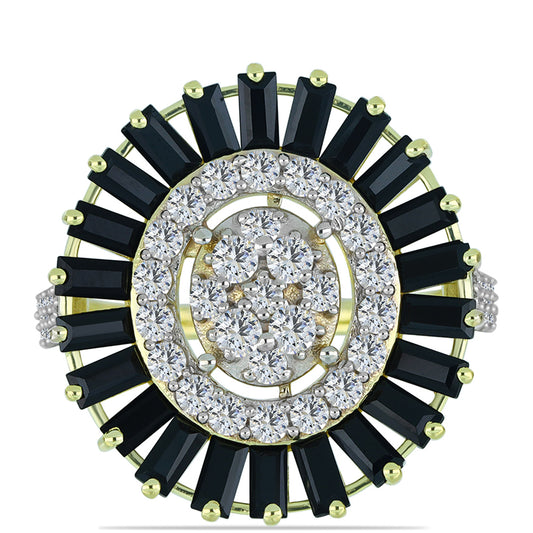 Pozlátený Strieborný Prsteň s Obsidianom a Bielym Topásom