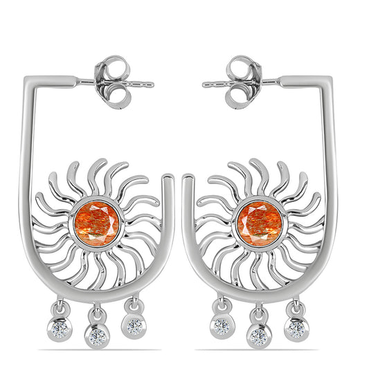 Strieborné Náušnice s Oregonským Slnečným Kameňom a Bielym Topásom