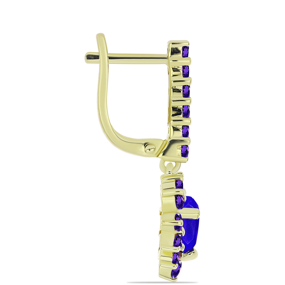 Pozlátené Strieborné Náušnice s Modrým Achátom a Marockým Ametystom