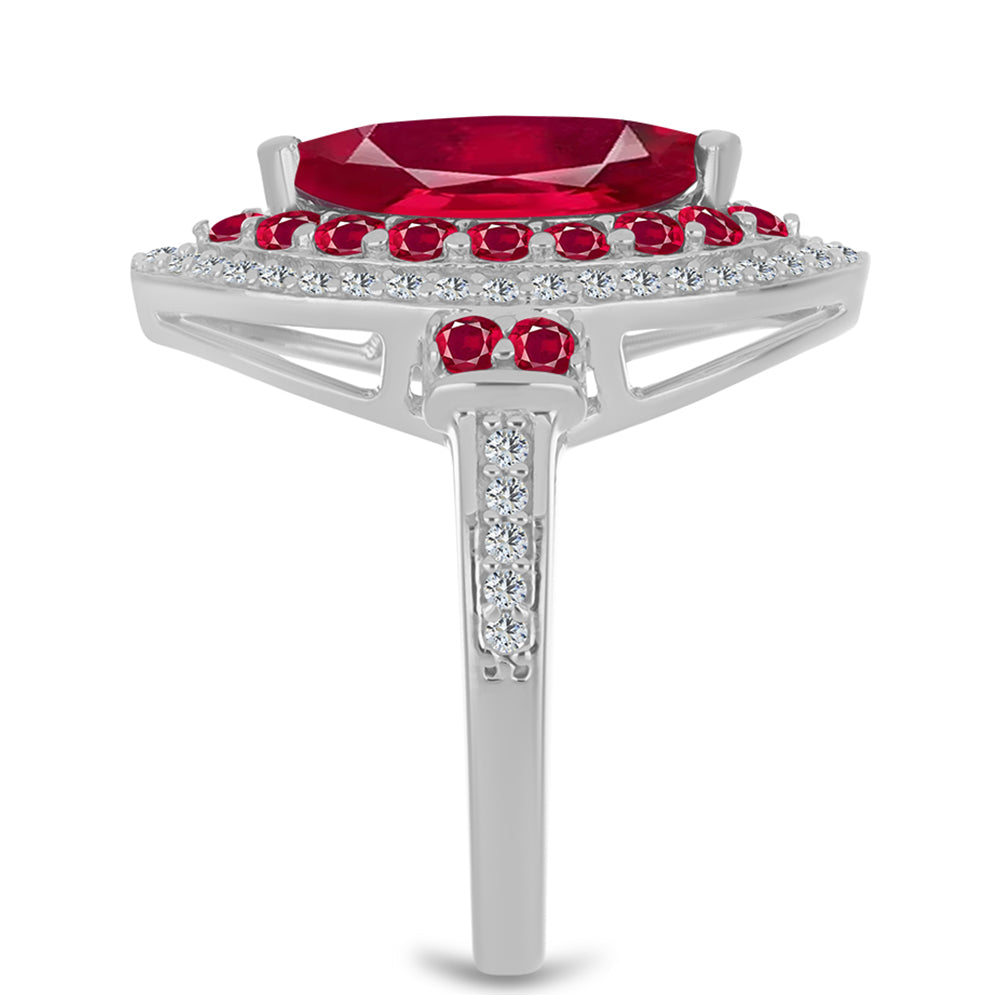 Strieborný Prsteň s Madagaskarským Rubínom a Bielym Topásom
