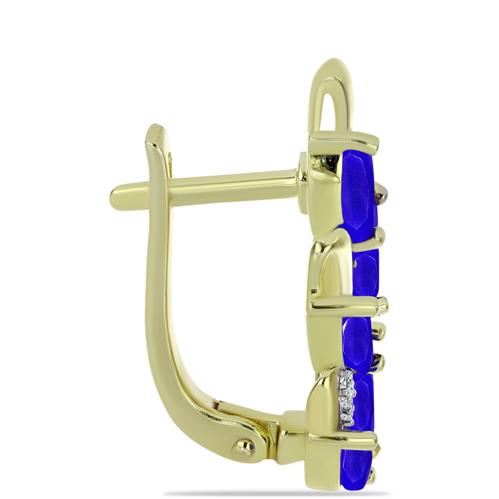 Pozlátené Strieborné Náušnice s Modrým Achátom a Bielym Topásom