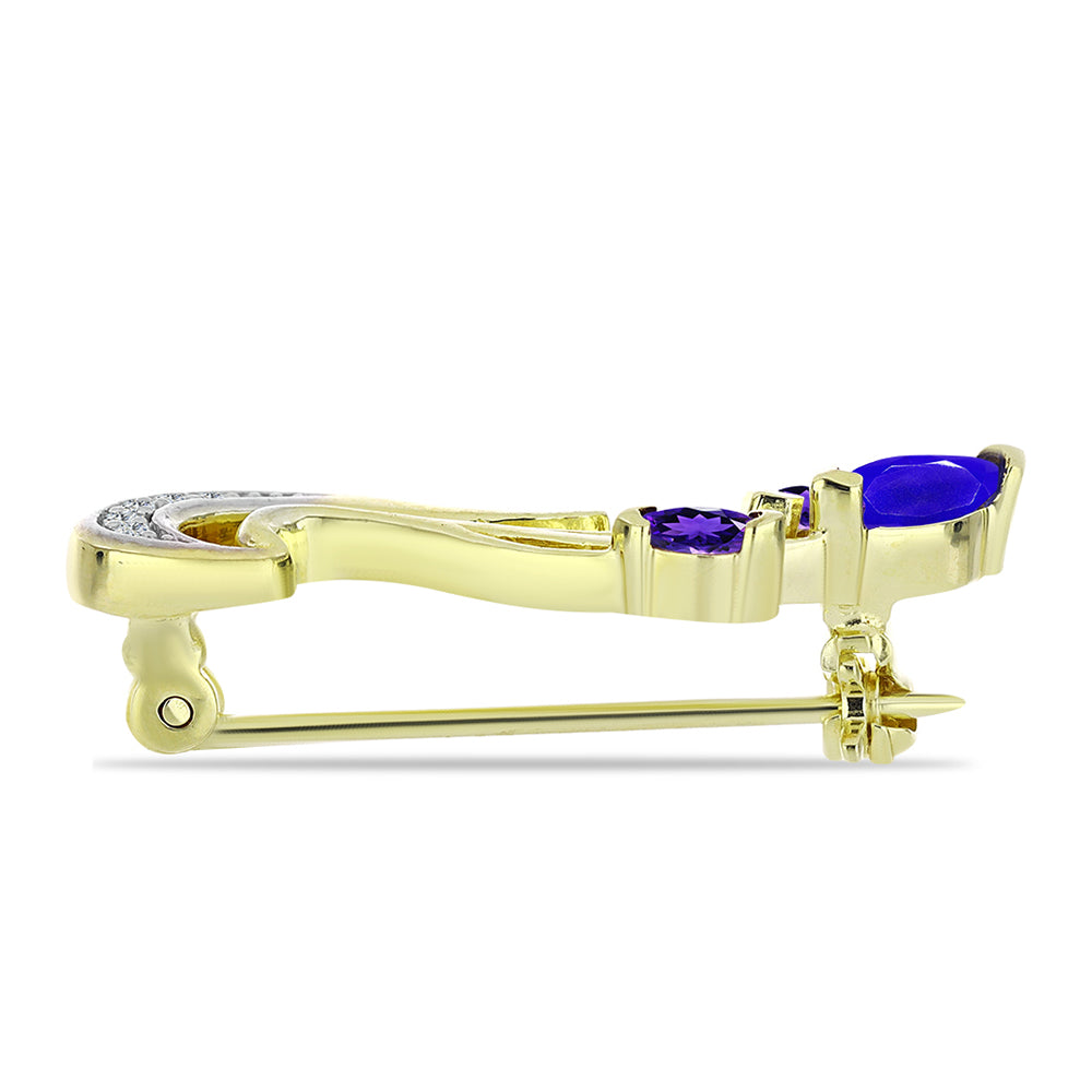 Pozlátený Strieborný Brošňa s Modrým Achátom a Marockým Ametystom