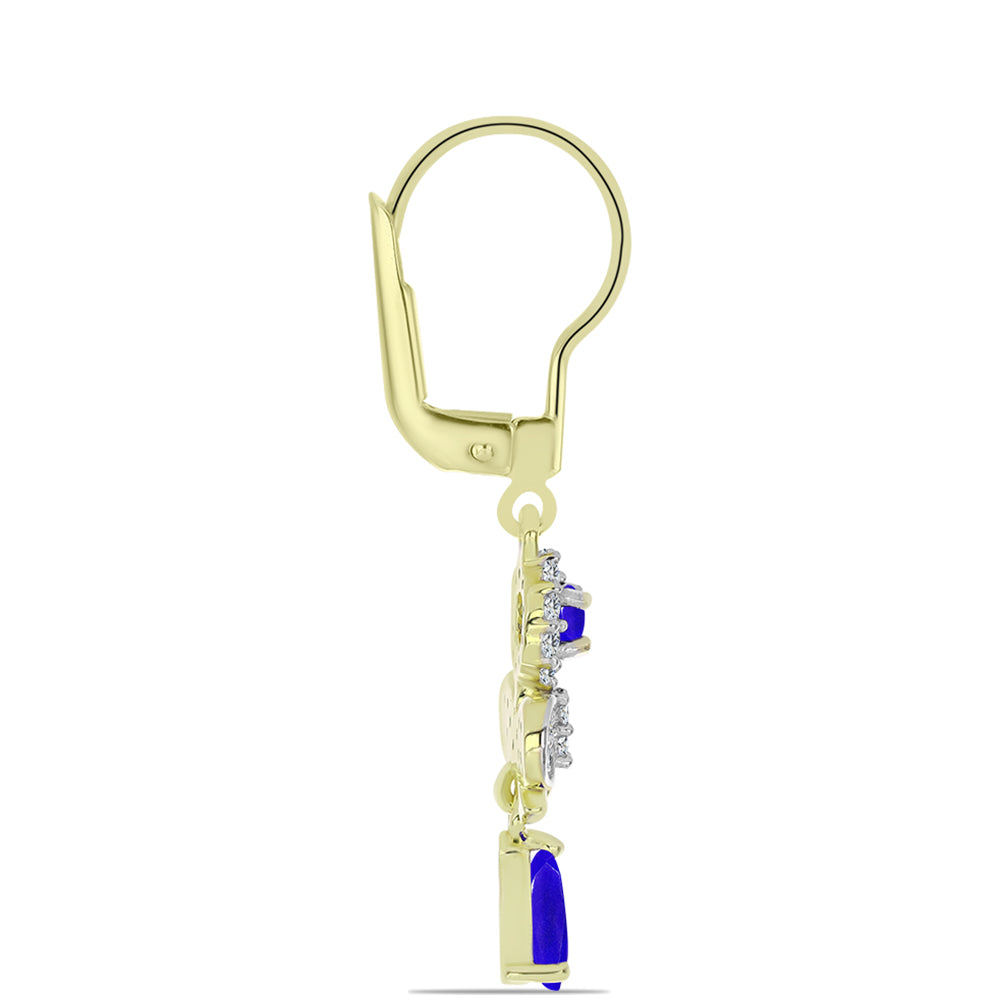 Pozlátené Strieborné Náušnice s Modrým Achátom a Bielym Topásom