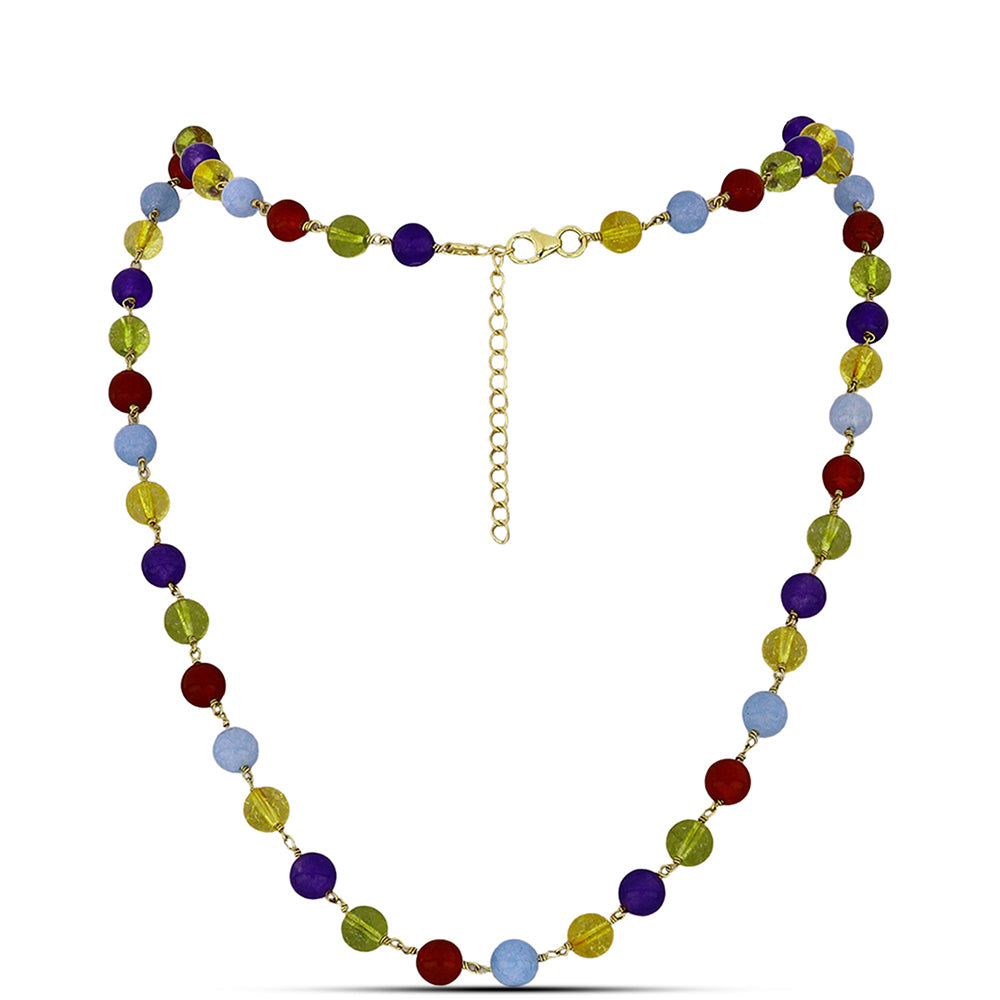 Pozlátený Strieborný Náhrdelník s Fialovým Nefritom a Uralským Citrínom