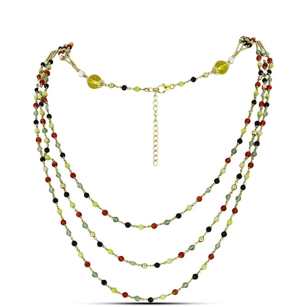 Pozlátený Strieborný Náhrdelník s Karneolom a Uralským Citrínom