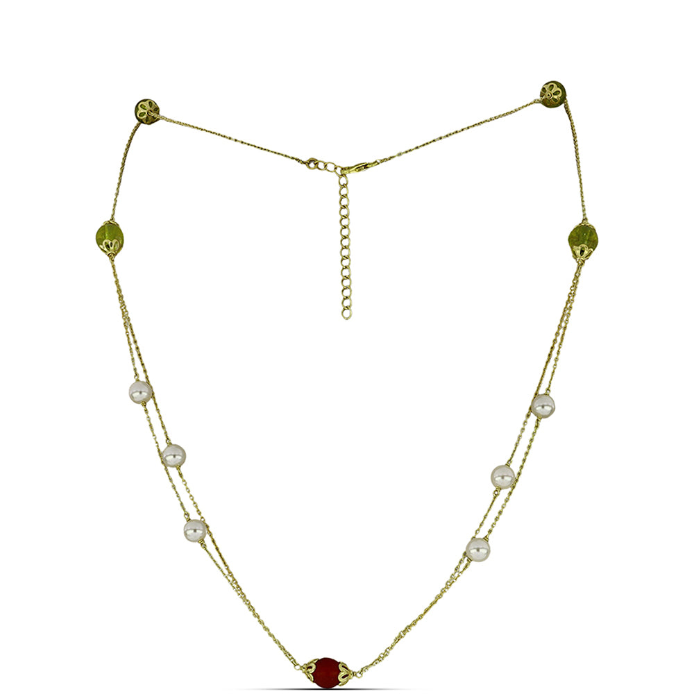 Pozlátený Strieborný Náhrdelník s Uralským Citrínom a Karneolom