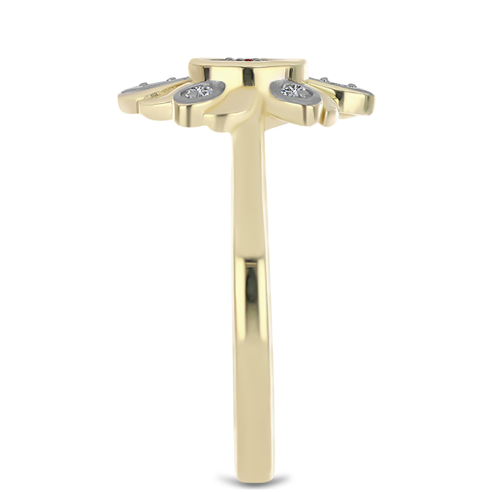 Pozlátený Strieborný Prsteň s Červeným Diamantom a Bielym Diamantom