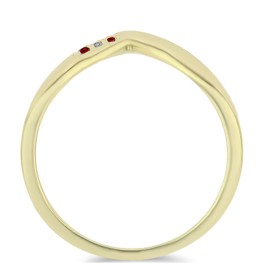 Pozlátený Strieborný Prsteň s Červeným Diamantom a Bielym Diamantom