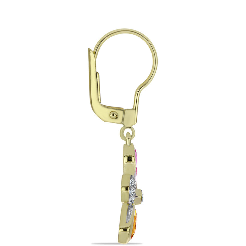 Pozlátené Strieborné Náušnice s Dúhovým Zafírom a Bielym Topásom