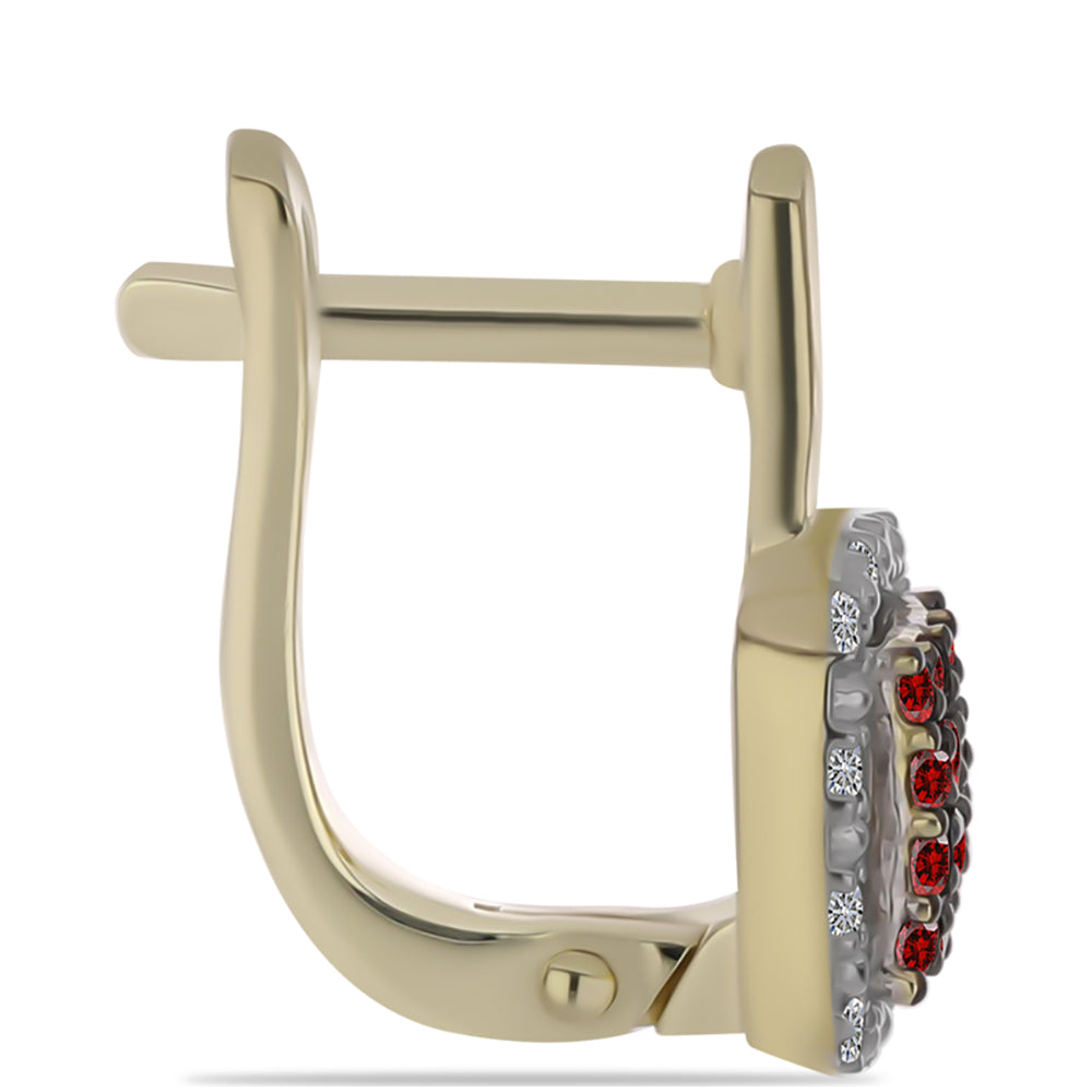 Pozlátené Strieborné Náušnice s Červeným Diamantom a Bielym Diamantom