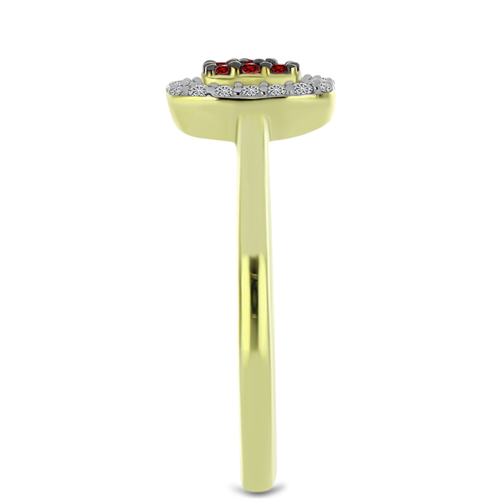 Pozlátený Strieborný Prsteň s Červeným Diamantom a Bielym Diamantom