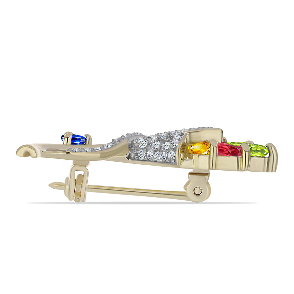 Pozlátený Strieborný Brošňa s Dúhovým Zafírom a Bielym Topásom
