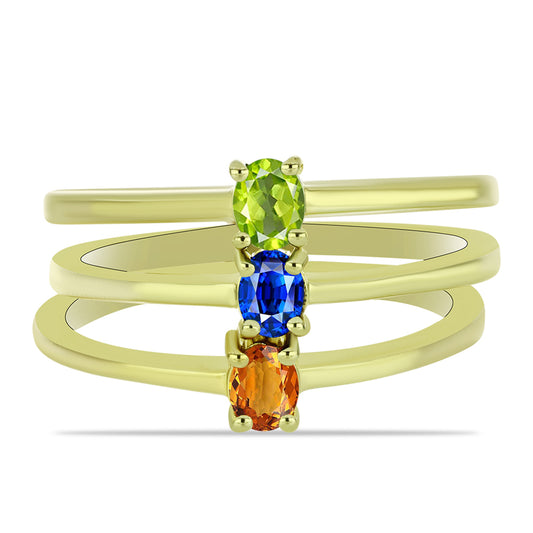 Pozlátené Strieborné Sada s Austrálskym Modrým Zafírom a Padparadscha Zafírom ( Prsteň )