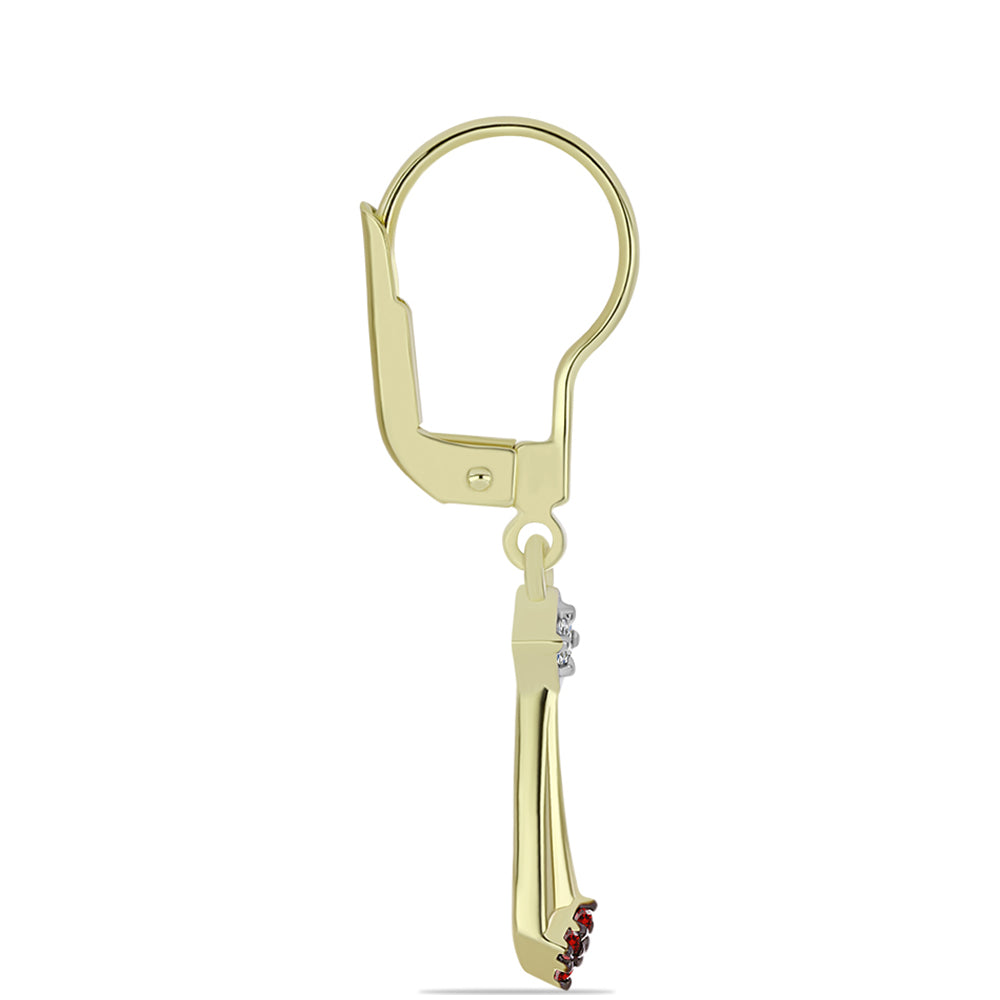 Pozlátené Strieborné Náušnice s Červeným Diamantom a Bielym Diamantom