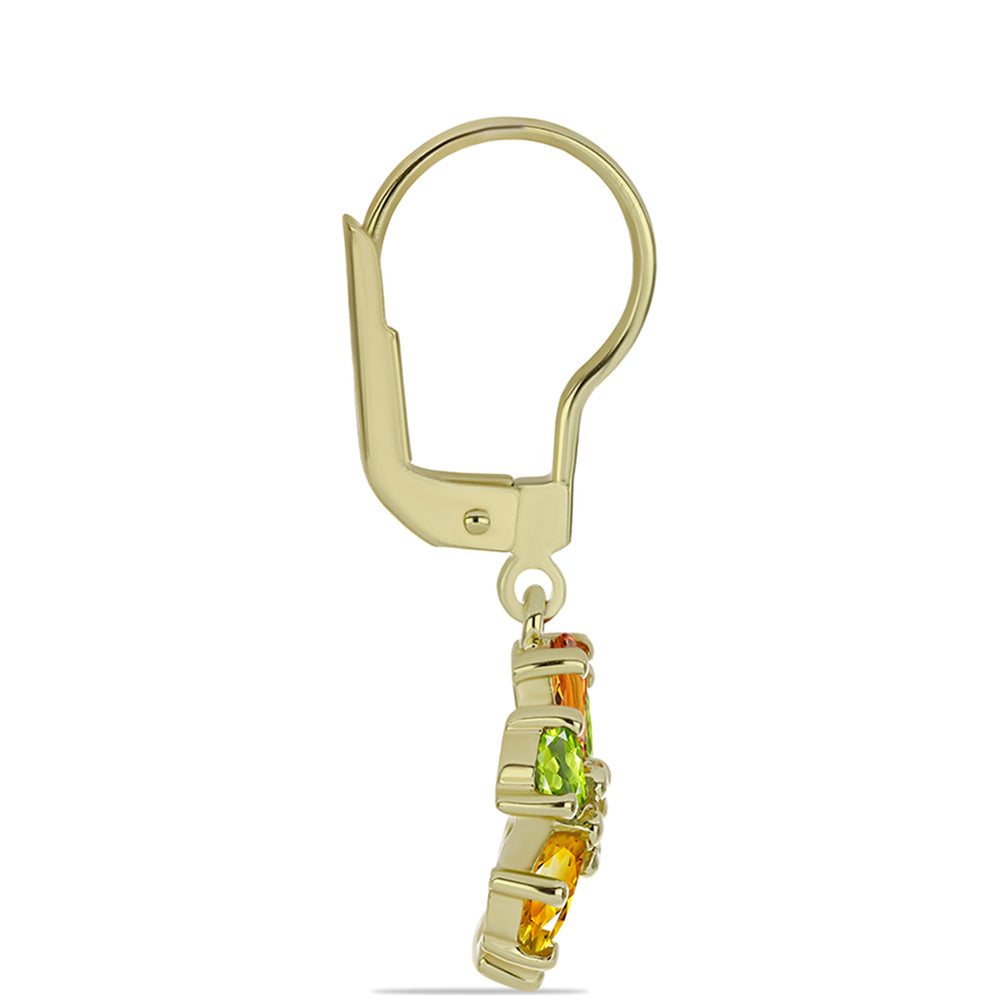 Pozlátené Strieborné Náušnice s Dúhovým Zafírom a Bielym Topásom