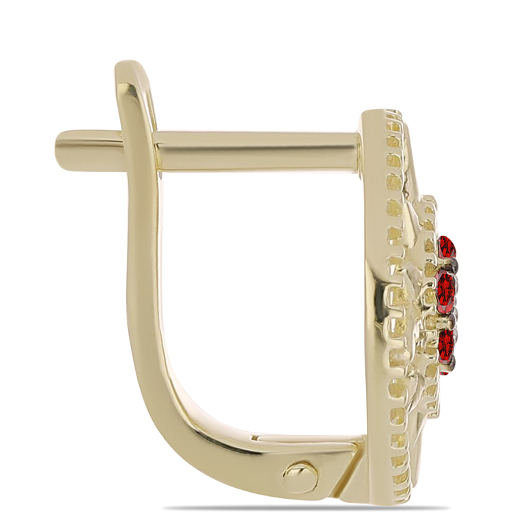 Pozlátené Strieborné Náušnice s Červeným Diamantom a Bielym Diamantom