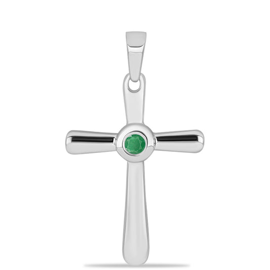 Kríž Strieborný Prívesok s Brazílskym Smaragdom