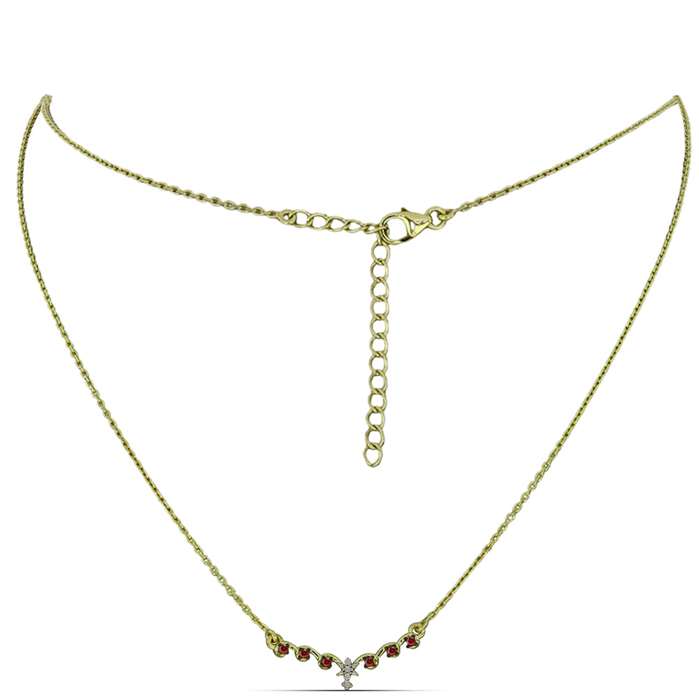 Pozlátený Strieborný Náhrdelník s Červeným Diamantom a Bielym Diamantom
