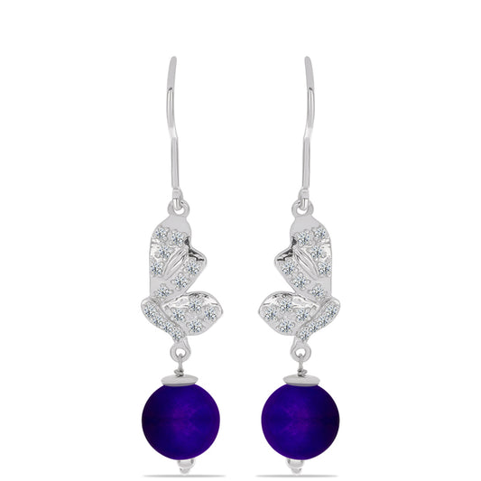 Strieborné Náušnice s Fialovým Nefritom a Bielym Topásom