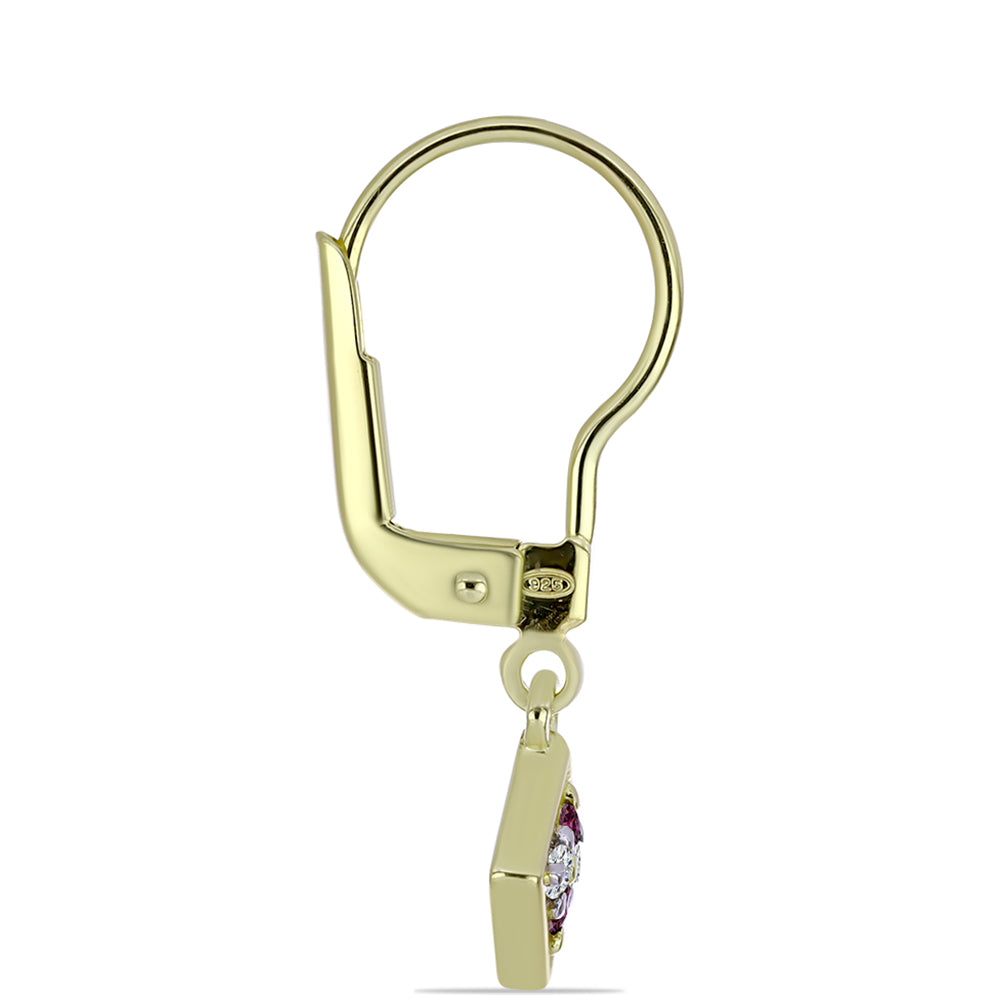 Pozlátené Strieborné Náušnice s Fialovým Diamantom a Bielym Diamantom