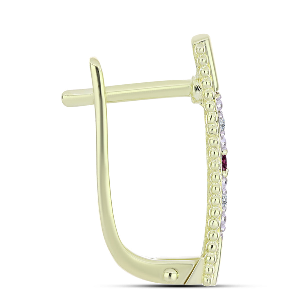 Pozlátené Strieborné Náušnice s Fialovým Diamantom a Bielym Diamantom