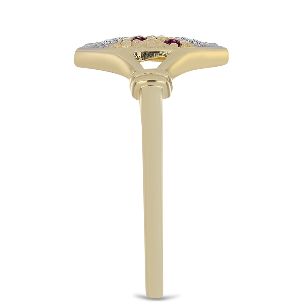 Pozlátený Strieborný Prsteň s Fialovým Diamantom a Bielym Diamantom