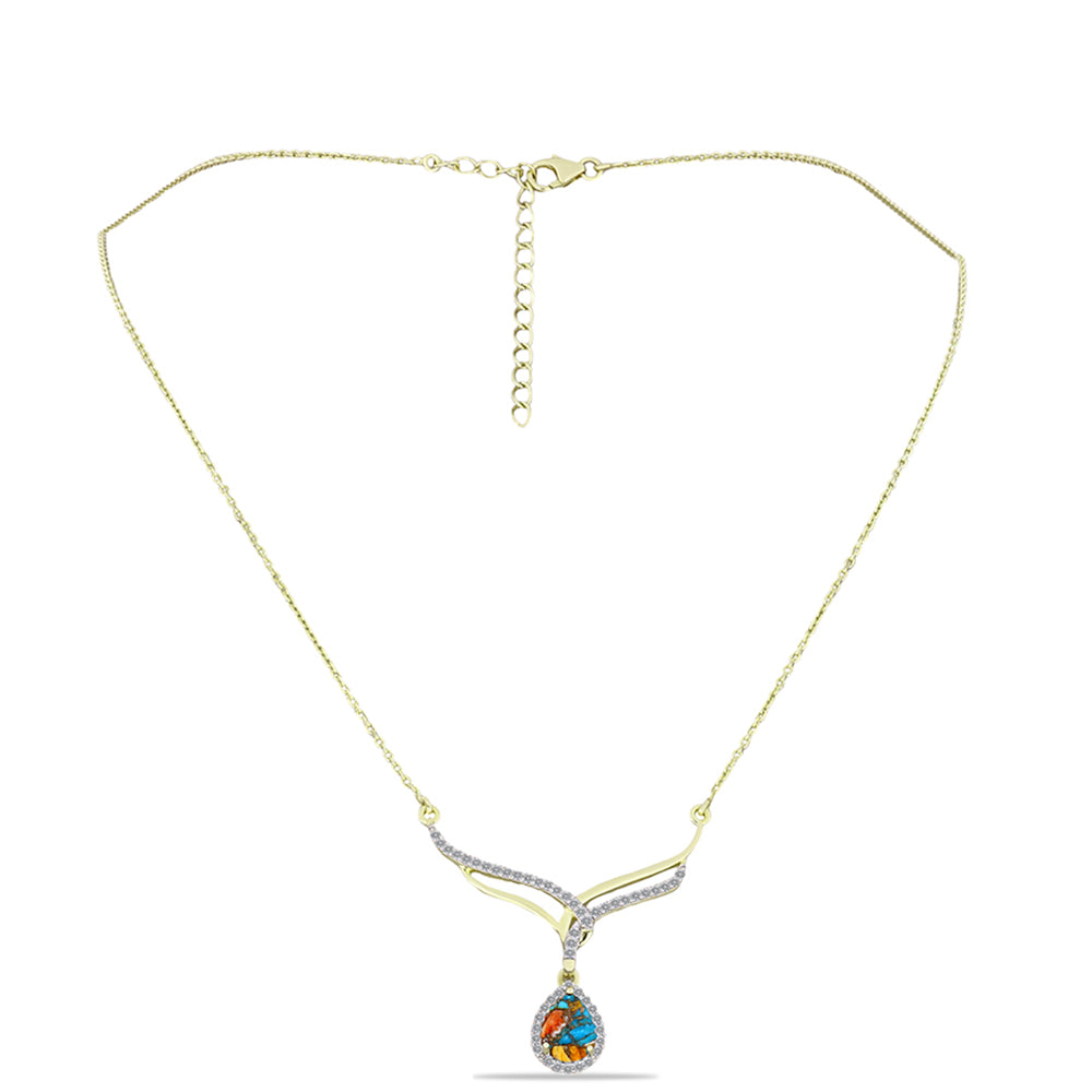 Pozlátený Strieborný Náhrdelník s Ustricovým Tyrkysom a Bielym Topásom