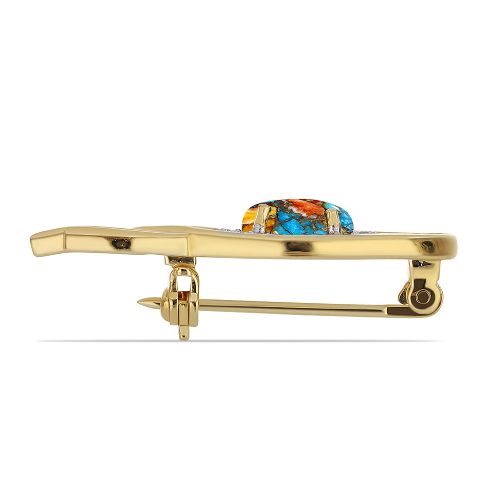 Pozlátený Strieborný Brošňa s Ustricovým Tyrkysom a Bielym Topásom