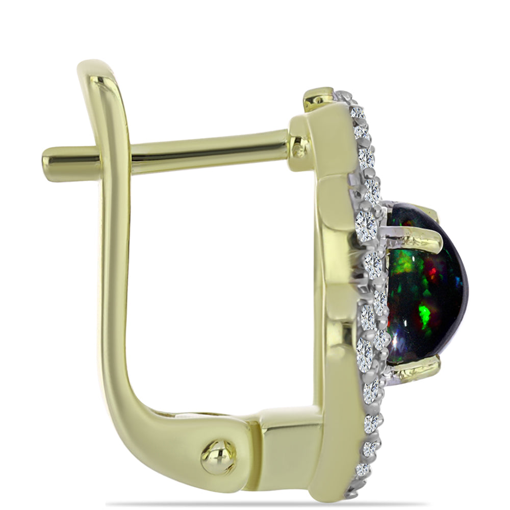 Pozlátené Strieborné Náušnice s Polnočne Čiernym Etiópskym Opálom z Lega Dembi a Bielym Topásom