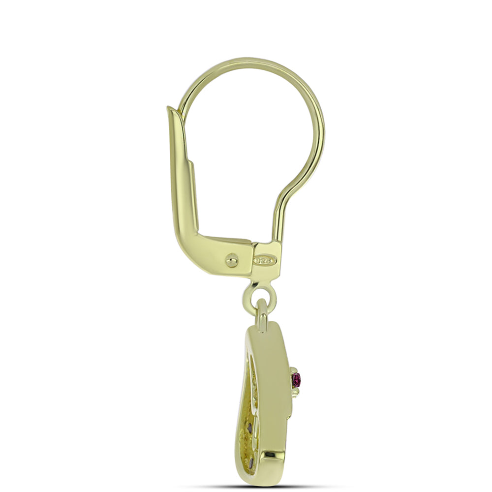 Pozlátené Strieborné Náušnice s Fialovým Diamantom a Bielym Diamantom