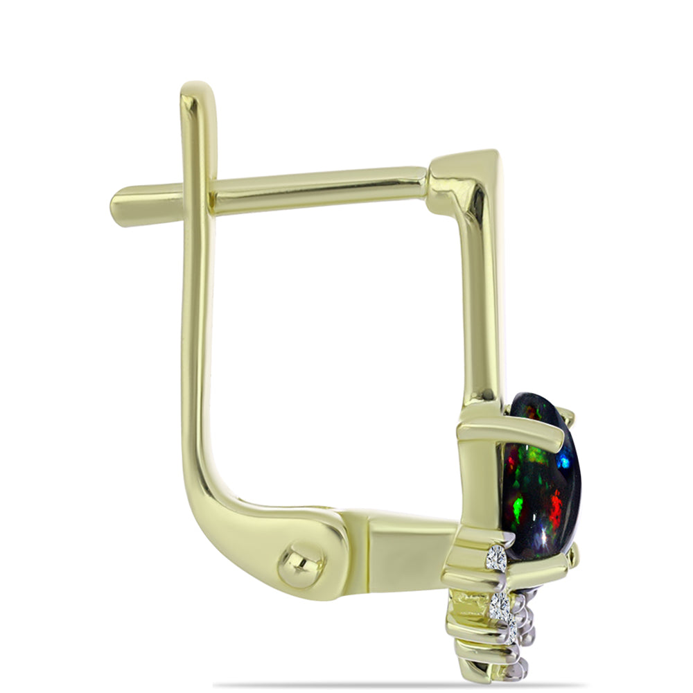 Pozlátené Strieborné Náušnice s Polnočne Čiernym Etiópskym Opálom z Lega Dembi a Bielym Topásom