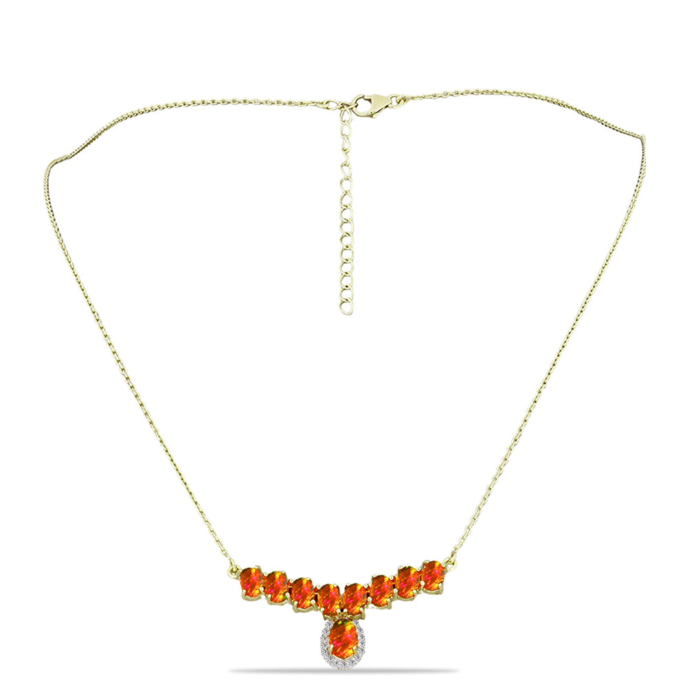 Pozlátený Strieborný Náhrdelník s Americkým Ohnivým Opálom a Bielym Topásom