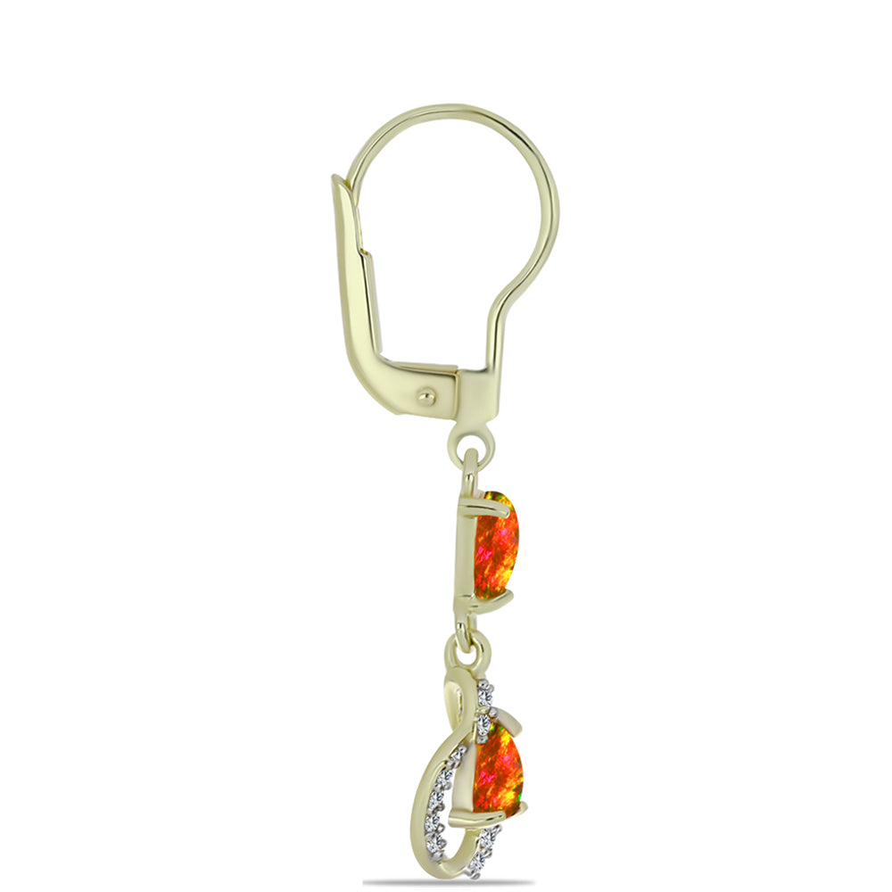 Pozlátené Strieborné Náušnice s Americkým Ohnivým Opálom a Bielym Topásom