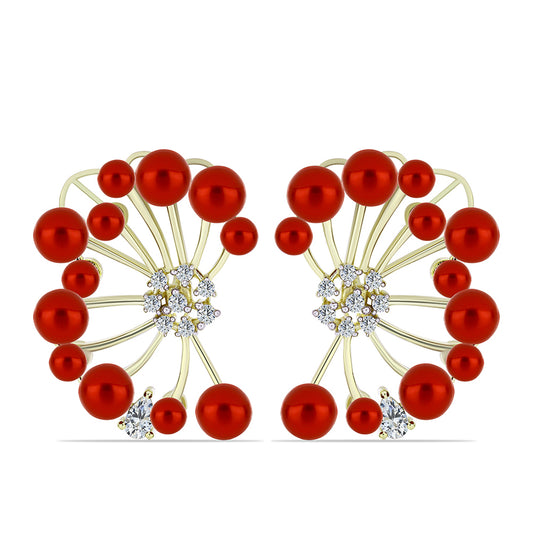 Pozlátené Strieborné Náušnice s Červená sladkovodná perlou a Bielym Topásom