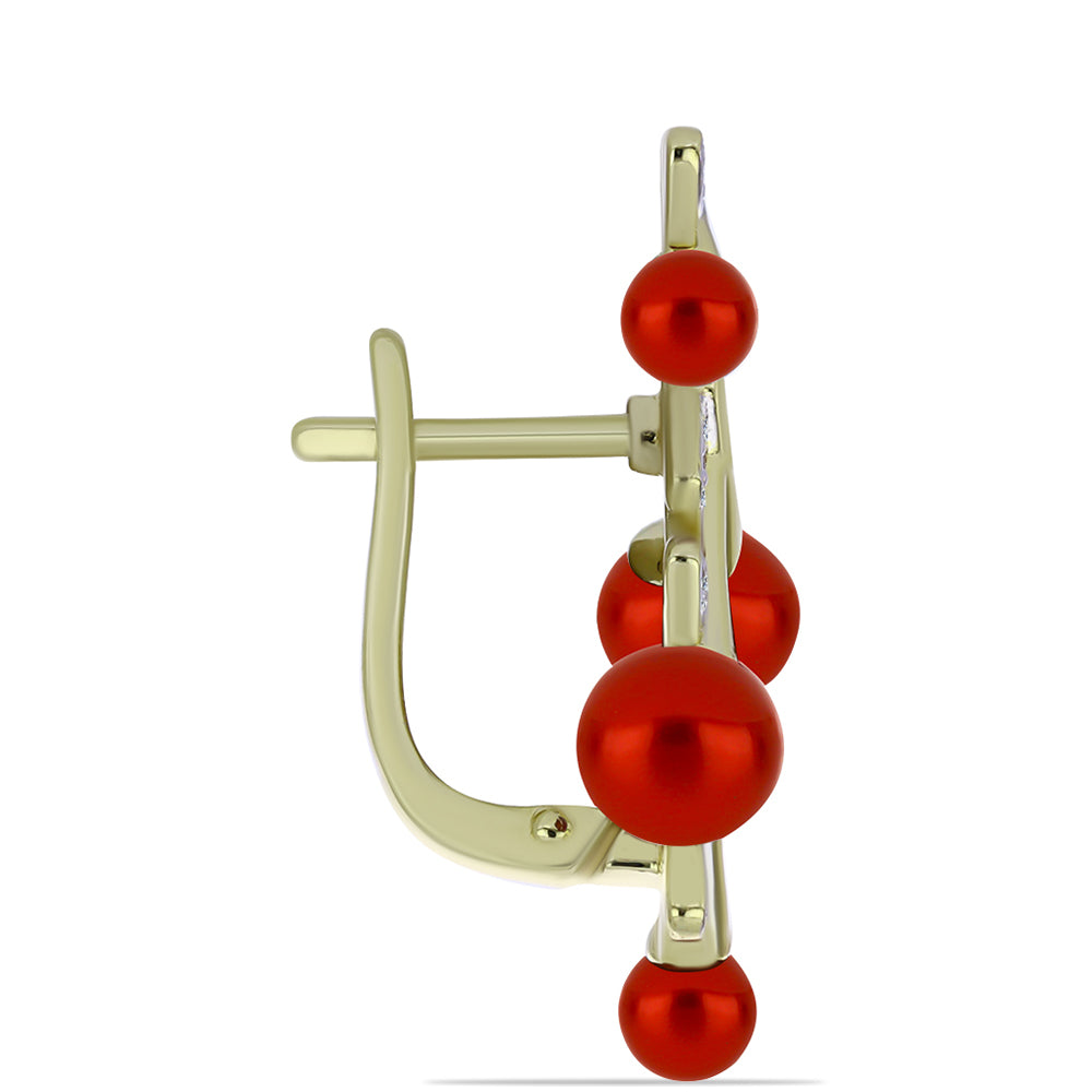 Pozlátené Strieborné Náušnice s Červená sladkovodná perlou a Bielym Topásom