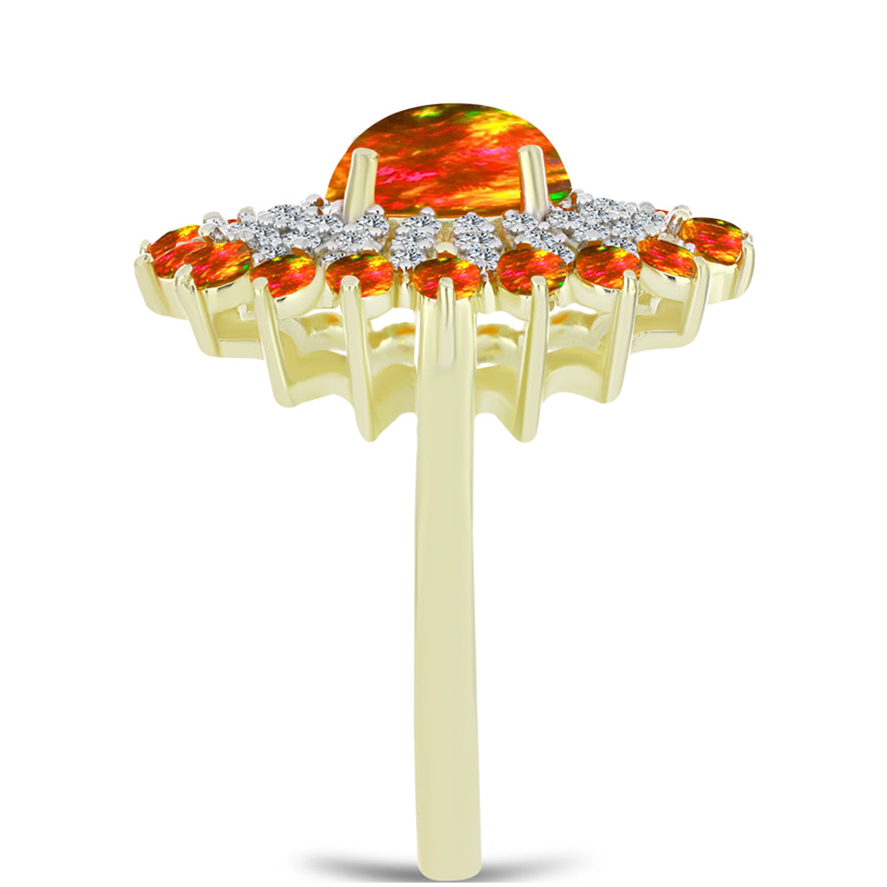 Pozlátený Strieborný Prsteň s Americkým Ohnivým Opálom a Bielym Topásom