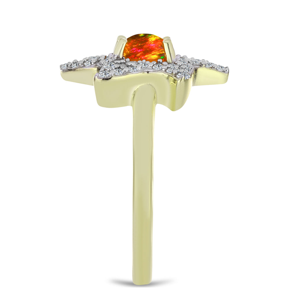 Pozlátený Strieborný Prsteň s Americkým Ohnivým Opálom a Bielym Topásom