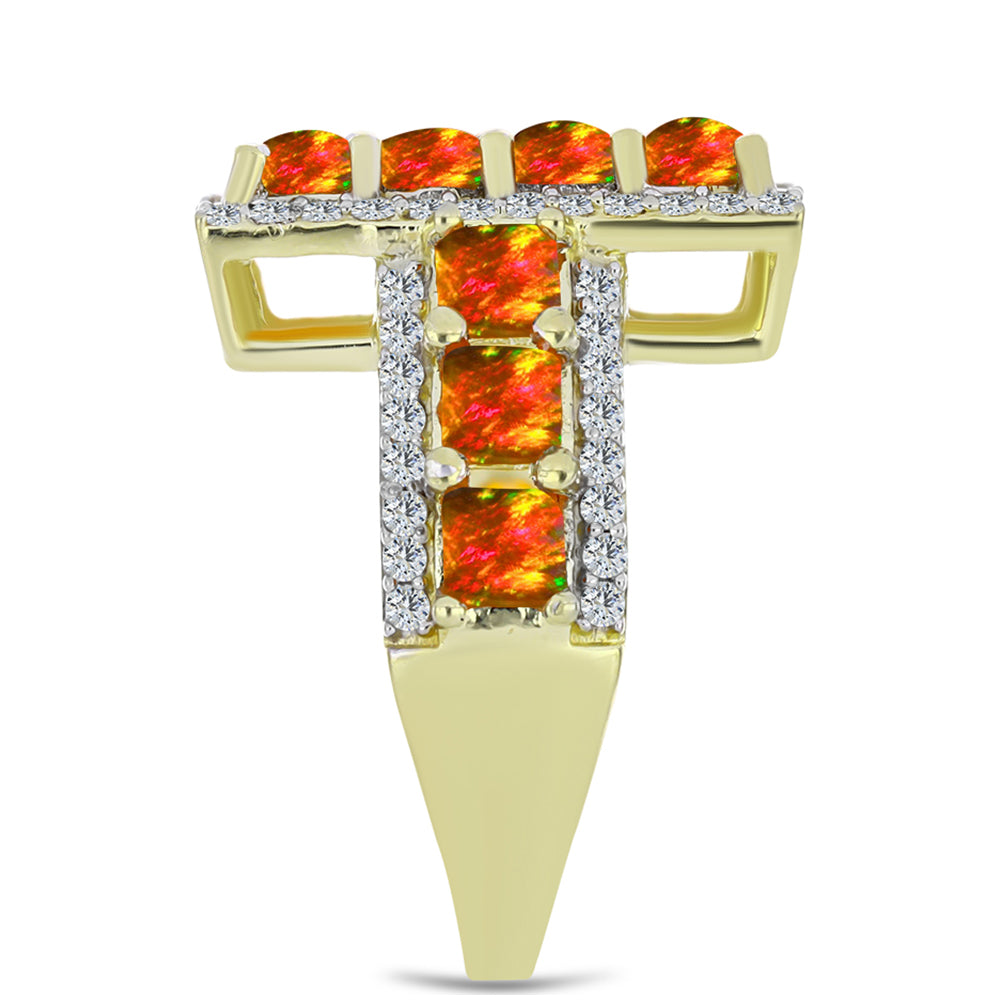 Pozlátený Strieborný Prsteň s Americkým Ohnivým Opálom a Bielym Topásom